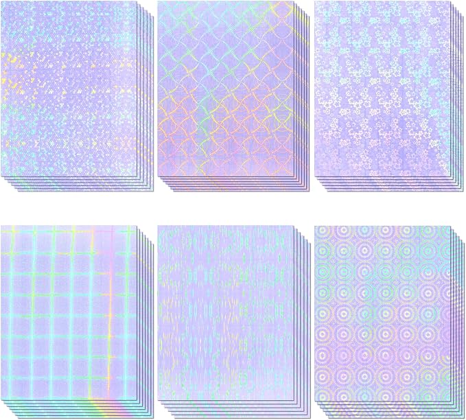 36 Sheets Holographic Laminate Sheets 8.5x11 Inch Self Adhesive 6 Patterns |