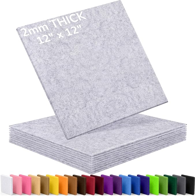 2mm Stiff Felt Sheets 12" X 12" | Thick Polyester Felt Material, DIY Craft