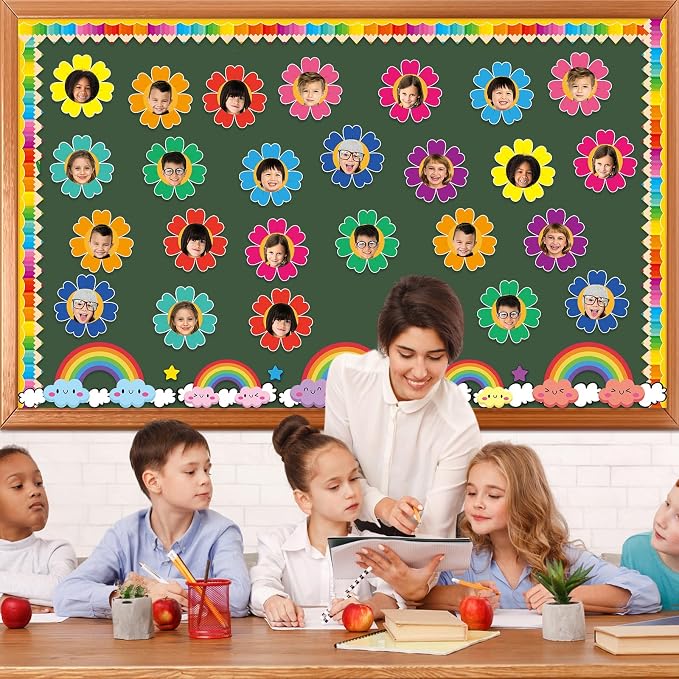 160Pcs Colorful Flower Cutouts Back to School Bulletin Board Decoration Set