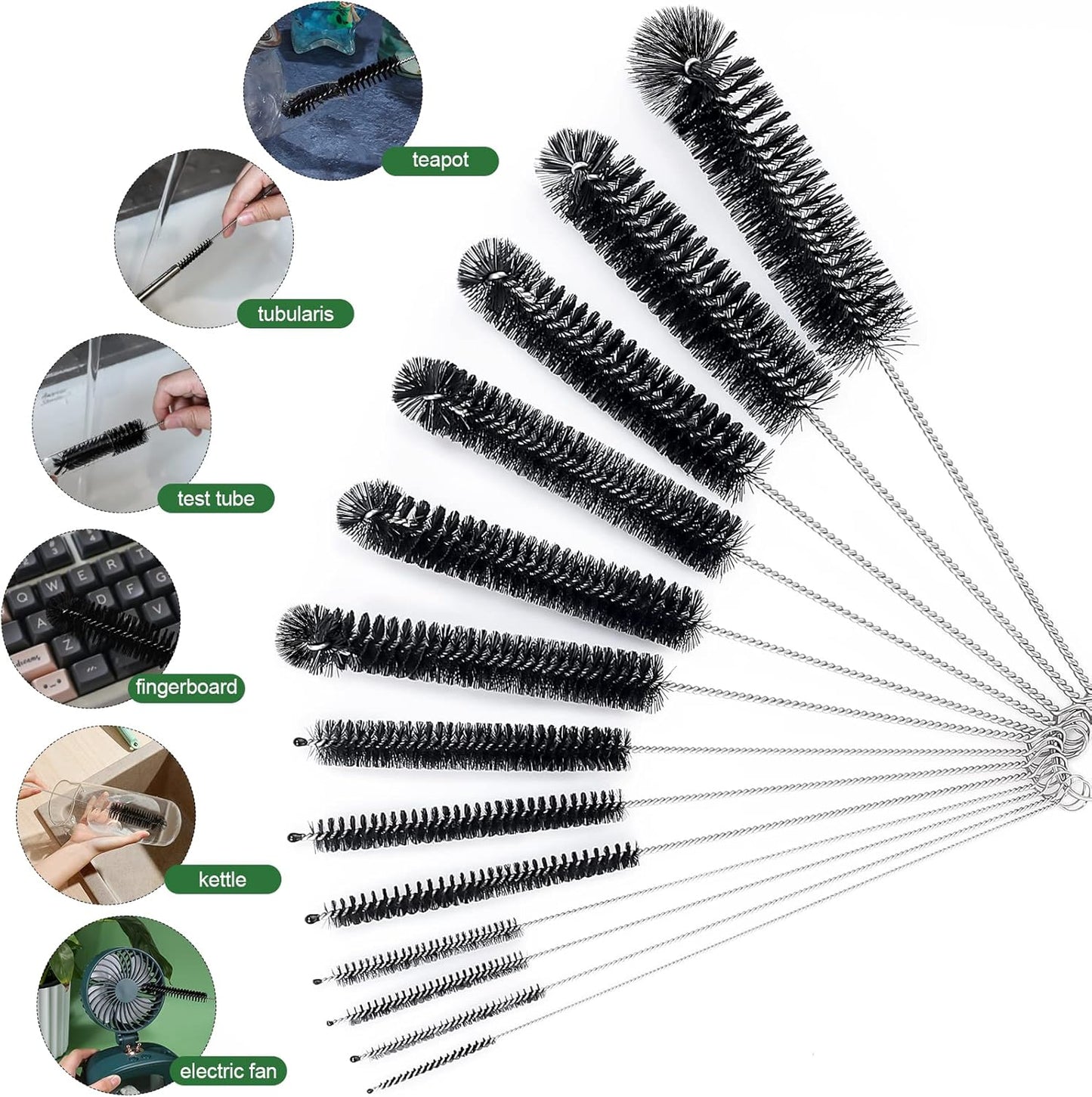 CiaraQ Bottle Cleaning Brushes, 8 Inch Nylon Tube Brush Set, Cleaner for Narrow Neck Bottles Cups with Hook, Set of 13pcs