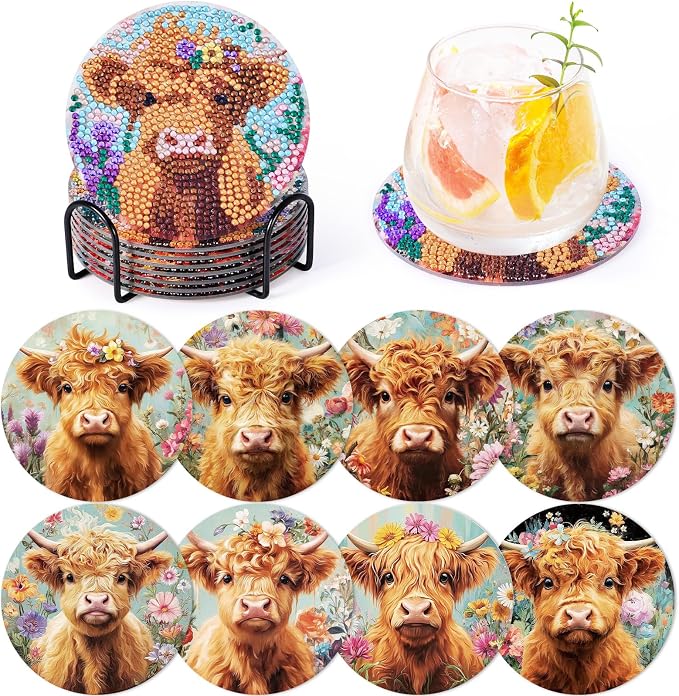 Highland Cow Diamond Art Painting Coasters Kit
