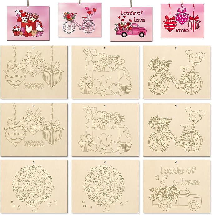 COCHIE 10 Pieces Large Valentine's Day Unfinished Wood Crafts to Paint