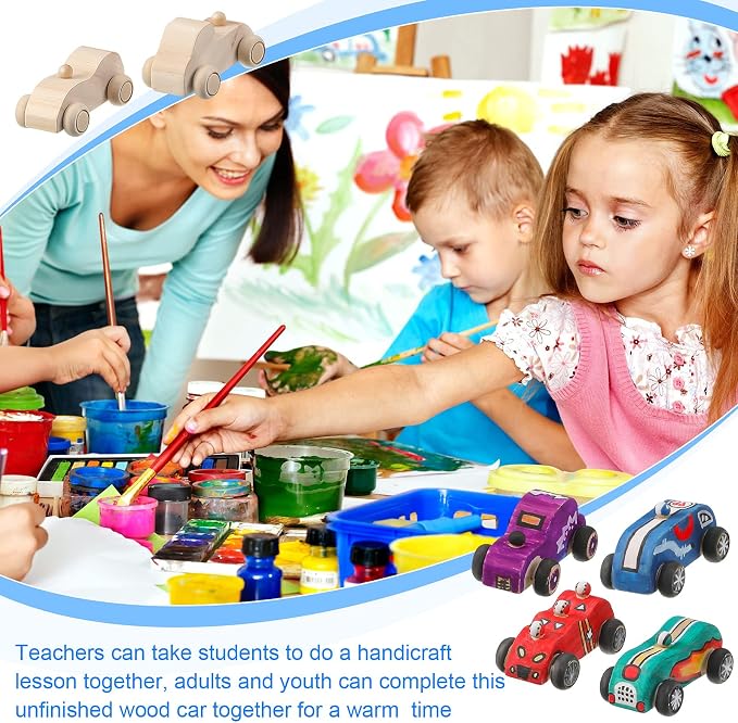 Zhanmai 24 Pcs Unfinished Wooden Cars to Paint DIY Craft | Kids Paint Craft Kit