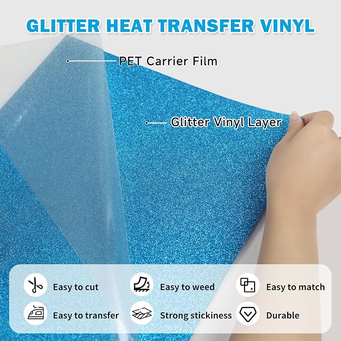 TUMIYA Lake Blue Glitter Heat Transfer Vinyl HTV Roll