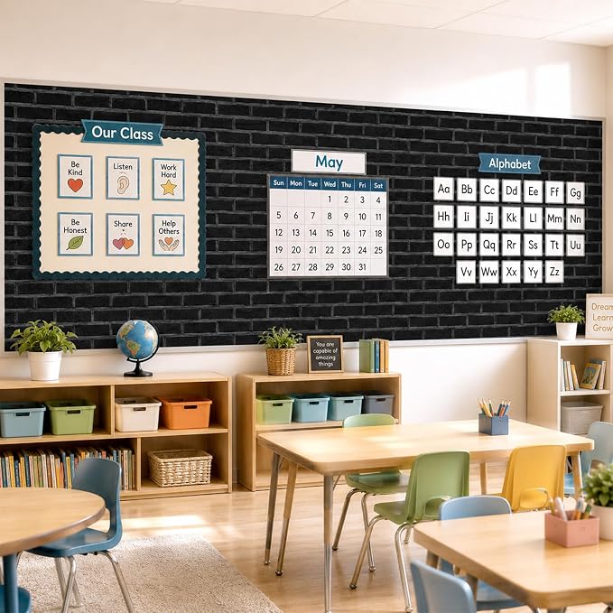 Black Brick Bulletin Board Roll Non-Woven Fabric Poster 16in X 12ft | Back to