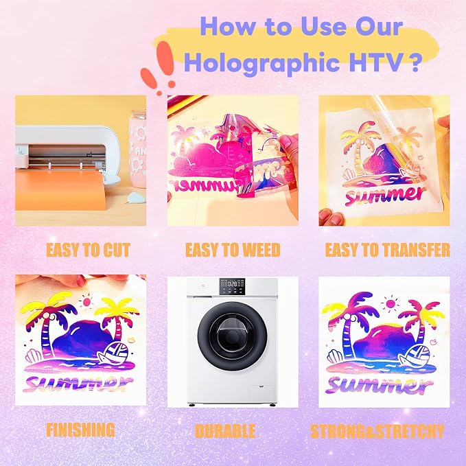 Holographic Heat Transfer Vinyl 10.5IN x 6FT Rainbow HTV Iron on Vinyl