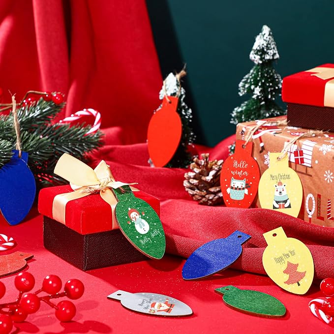 Queekay 50 Pcs Christmas Unfinished Wooden Light Bulb Wooden Slices Blank