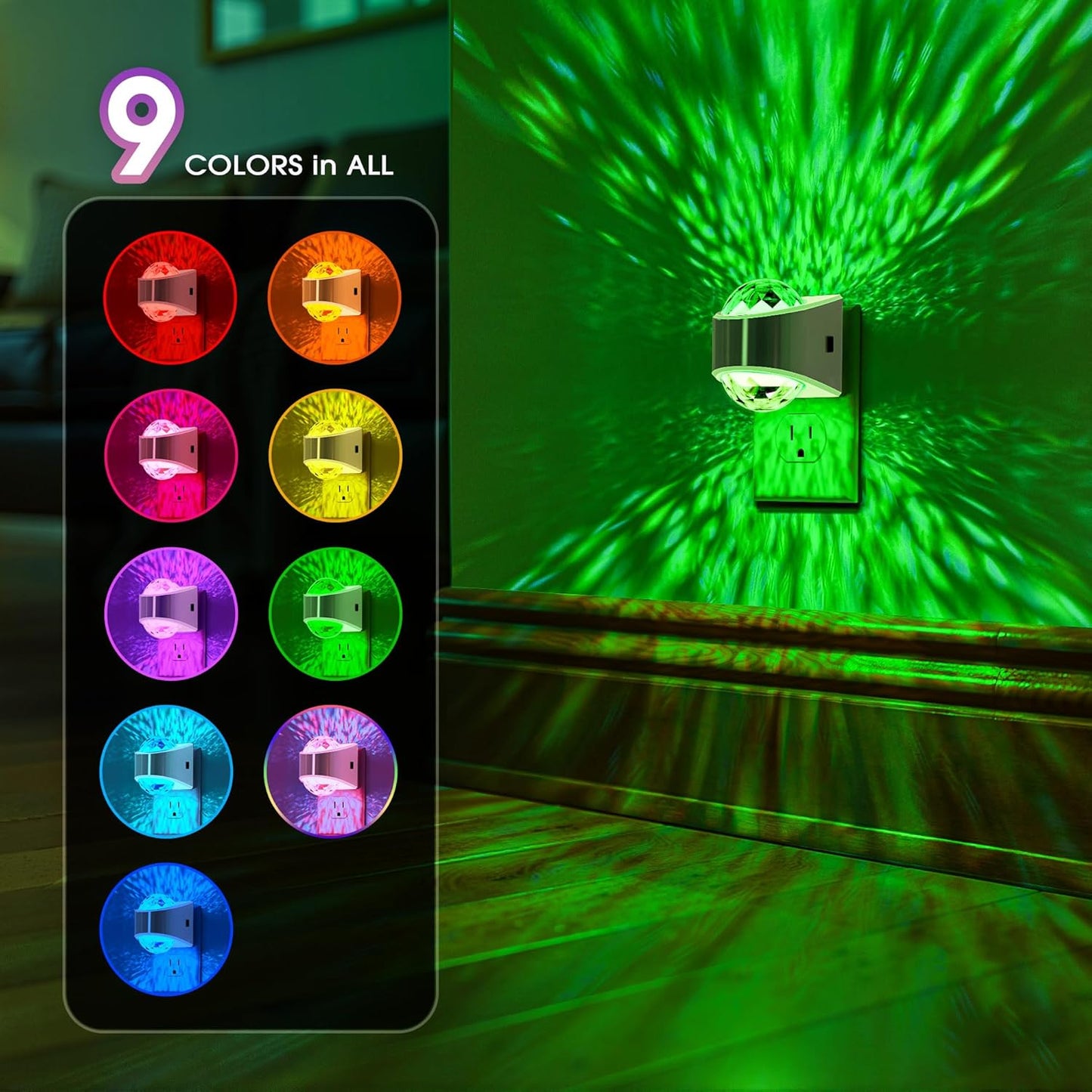 Night Lights Plug into Wall, Star Projector for Bedroom, Silver Night Light Projector for Kids, 9-Color RGB Galaxy Nightlight with Dusk to Dawn Sensor for Bathroom, Home Gaming Room Decor Gifts