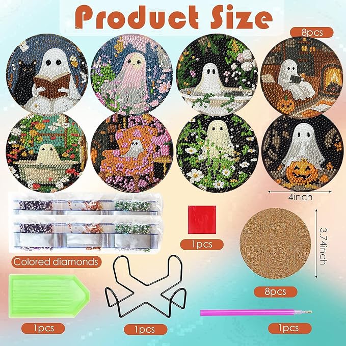8 Pcs Halloween Diamond Art Coasters Kits