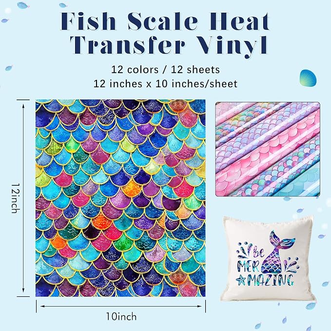 HTVSTD Fish Scale HTV Heat Transfer Vinyl 12 Sheets 12×10in Iron on Vinyl |