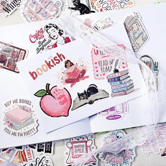 150 Pcs Romance Book Stickers for Kindle, Holographic Reading Sticker Packs for