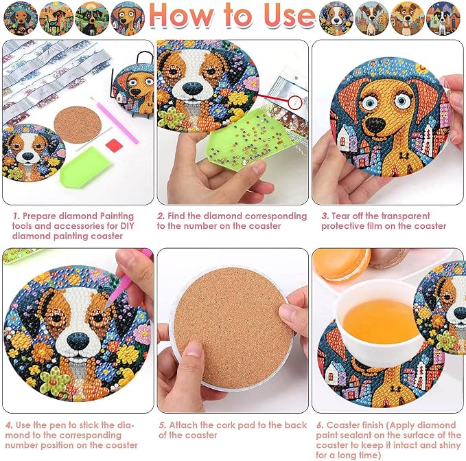 ijbnhd 8 PCS Dog Diamond Art Coasters Diamond Painting Coasters | Diamond