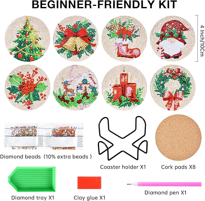 Christmas Diamond Art Painting Coasters Kit