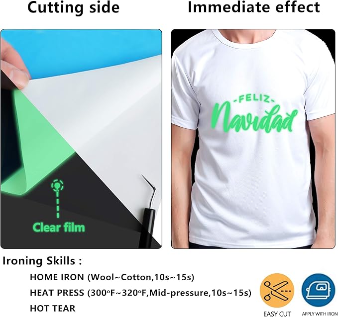 HTVVETUR Glow in The Dark HTV Heat Transfer Vinyl Roll 12 Inch by 5 Feet Iron
