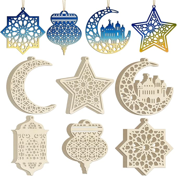 36PCS Wooden Ramadan Decorations Eid Islam Mubarak Ornaments Mubarak Hanging
