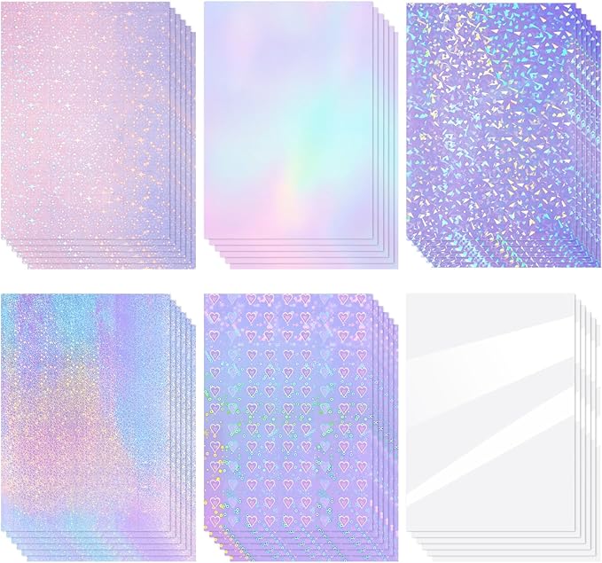 Nezyo 60 Sheet Holographic Laminate Sheet Clear Glitter A4 Size Vinyl Sticker