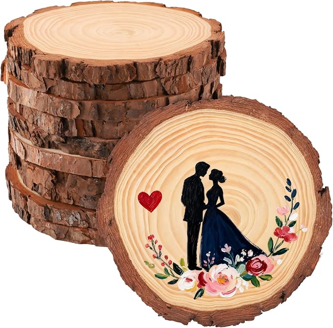 FSWCCK 10 Pack Nature Unfinished Round Wood Slices, 7-7.8 Inches Wooden Circle