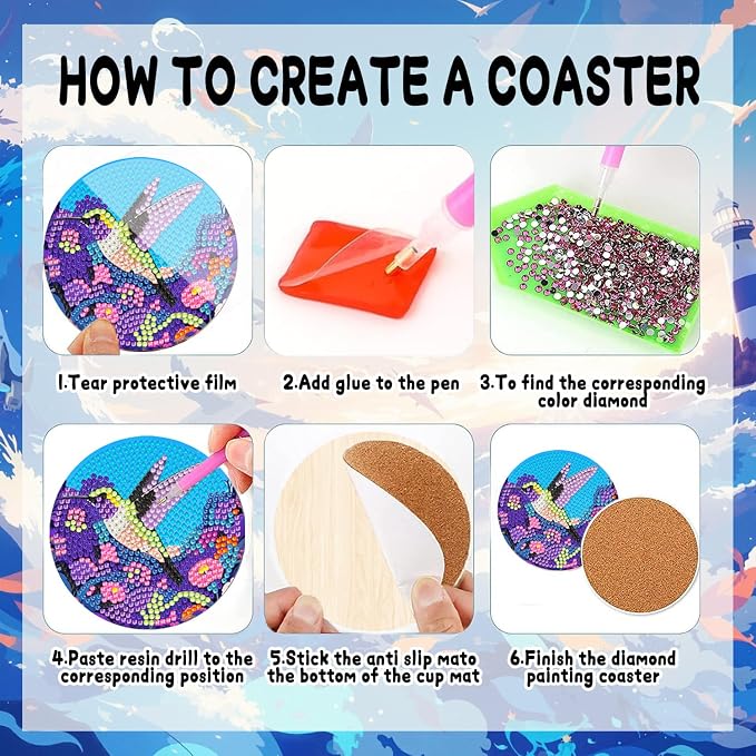 DOZEEZOP 8-Pack Diamond Art Coaster Kit