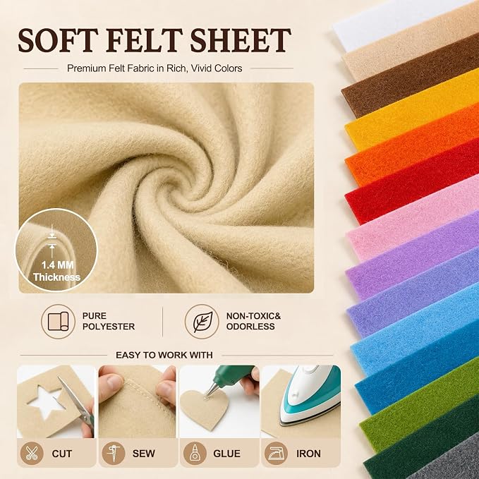 Sand Large Felt Fabric 36" x 36", 1.4 mm Soft Felt Sheet, Nonwoven Fabric