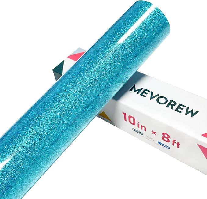 Blue Glitter HTV Heat Transfer Vinyl, Glitter Iron on Vinyl Roll 10" X 8ft |