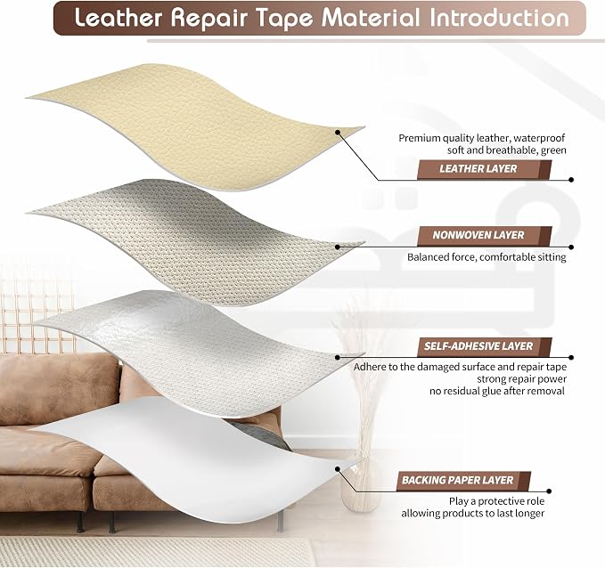 KING MOUNTAIN Leather Repair Patch, 12 x 60 Inches Self-Adhesive Repair Tape