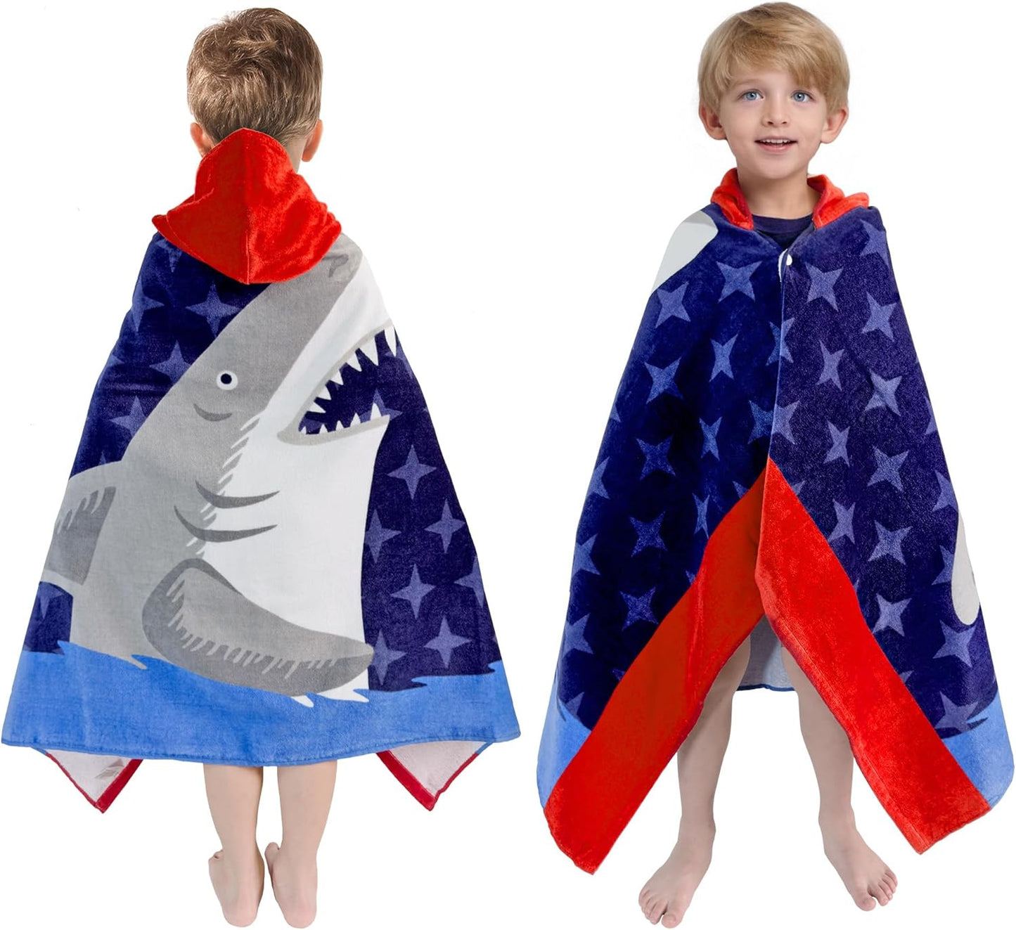Kids Hooded Bath Towel-Soft Thick 100% Cotton Hooded Beach Towel for Kids 3-10 Years,Absorbent Fast-Drying Cute Toddler Bath & Swim Towel,for Boys & Girls 30"x 50"(Shark Navy)