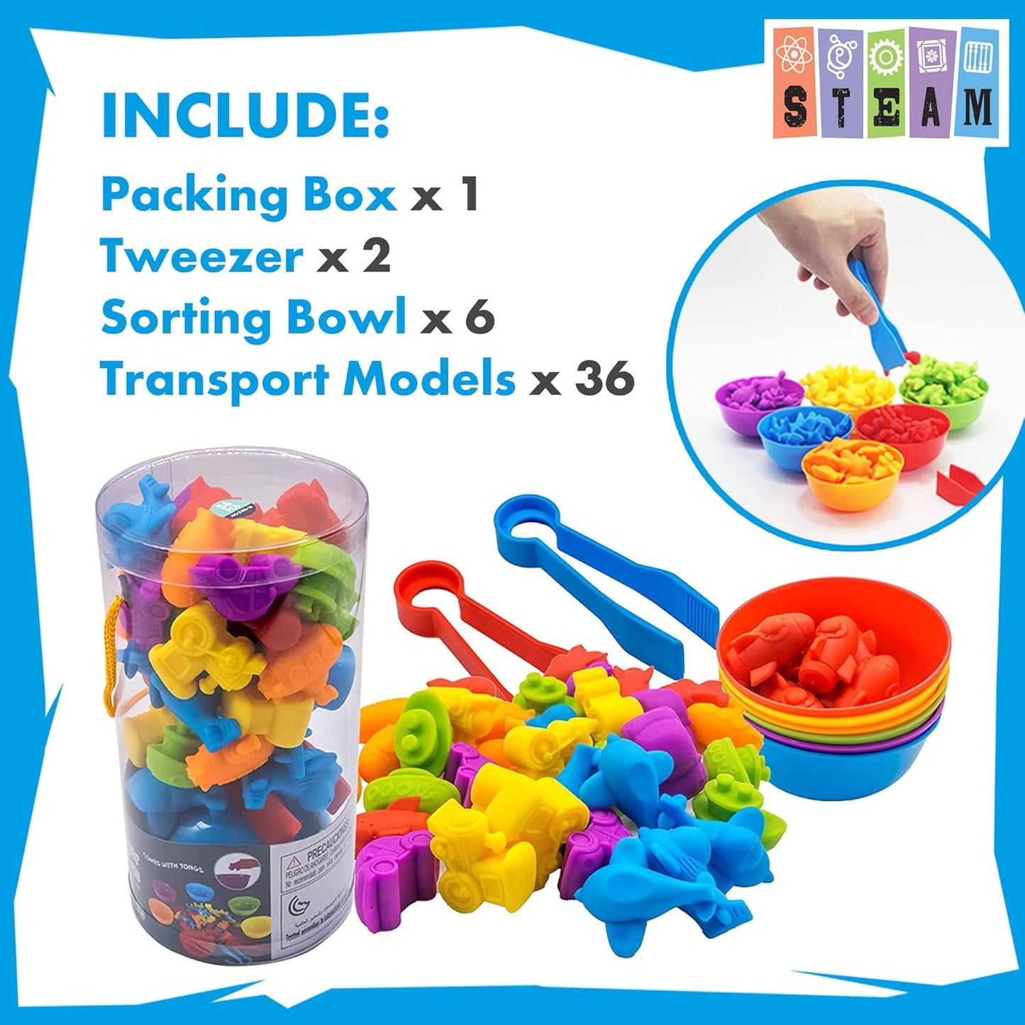 UNIQUE KIDS Counting Educational Learning Toy Set with Sorting Cups – Fun Color Classification and Math Training Game for Toddlers and Preschoolers Ages 3 and Up (Transport Vehicles)