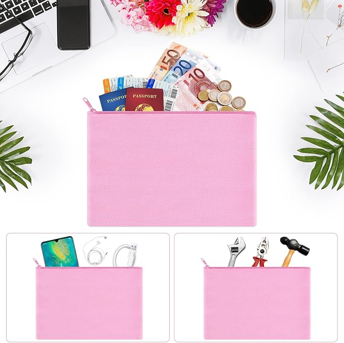 12 Pieces Cotton Canvas Makeup Bag, Blank DIY Craft Bag