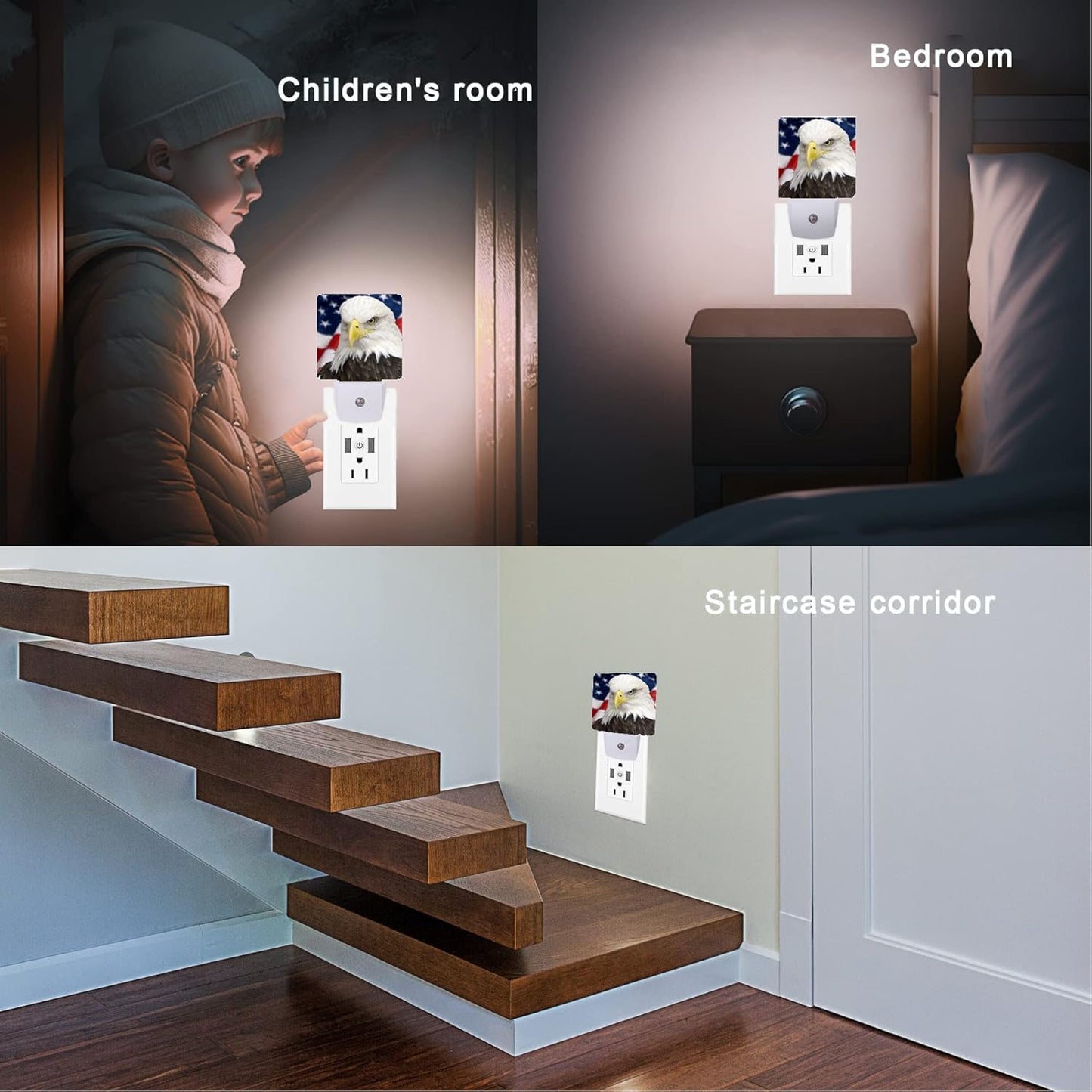 American Flag Night Light,Eagle Night Lights 0.5W Sleep Friendly for Boys Girls Led Lamp Dusk to Dawn Sensor Nightlight for Stairway/Hallway/Kitchen