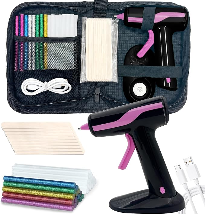 Cordless Hot Glue Gun Smart Power-Off, Mini Glue Gun Kit USB-C Rechargeable |