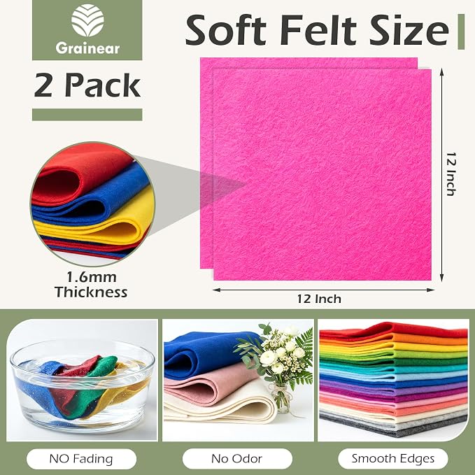 Hot Pink Soft Felt Sheets for Crafts, 1.6mm Thick, Handmade Crafts, DIY Projects