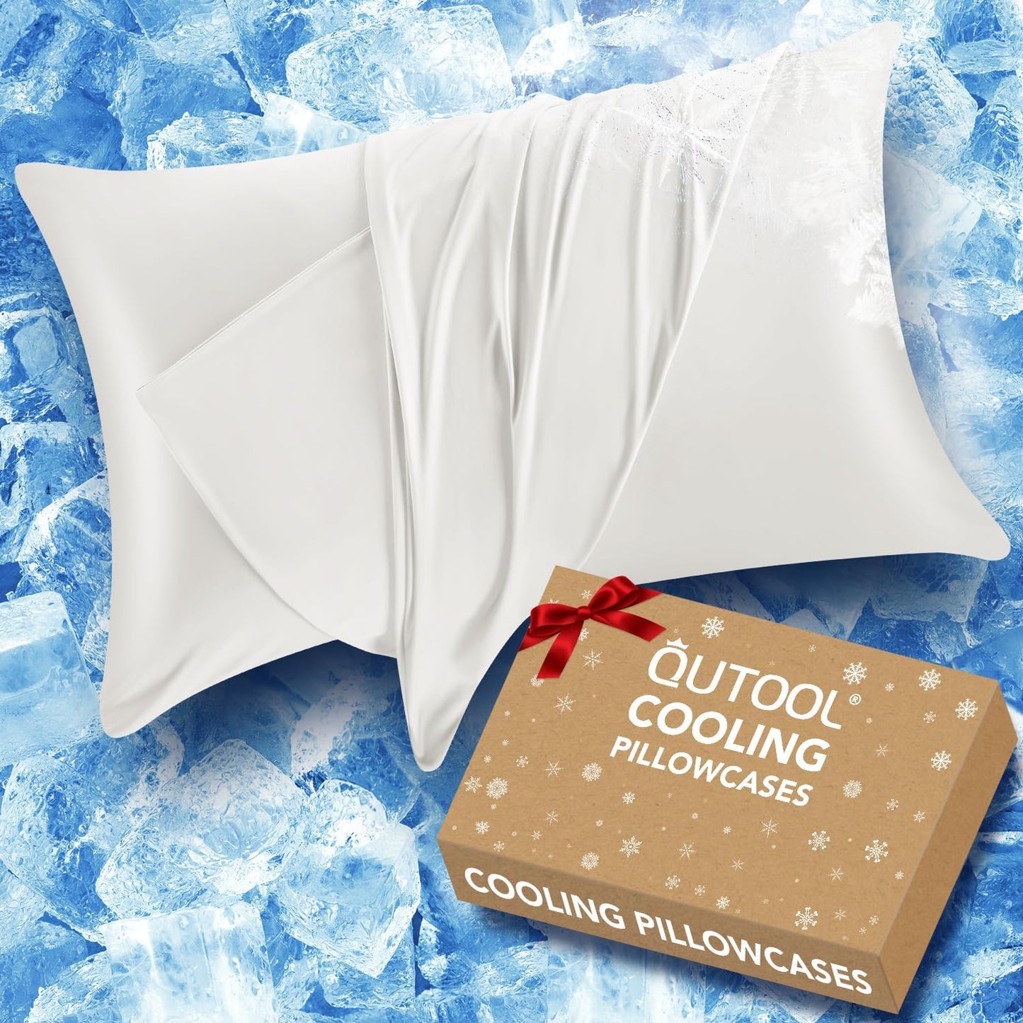 Cooling Pillow Cases Queen Size Set of 2, Ice Cool Silky Pillow Covers for Hot Sleepers & Night Sweats, Reduces Wrinkles & Frizz Softer Like Silk Pillow Cases, White, Christmas Stocking Stuffers