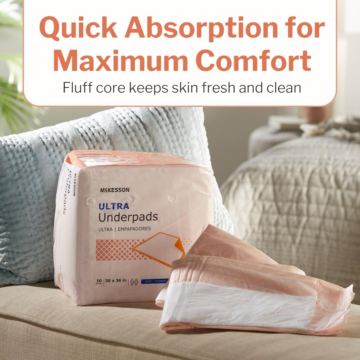 McKesson Underpads Disposable Bed Pads 30" x 36" [100 Count], Heavy Absorbency, Ultra Incontinence Chux Pads for Adults, Elderly, and Baby, Pee Pads