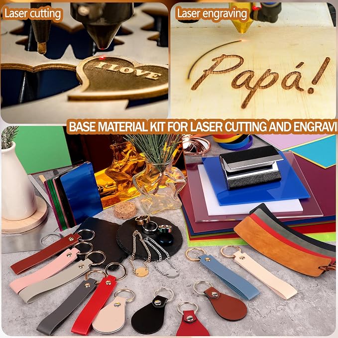 Adrattnay Laser Material Explore Kit, 46 Kinds Blanks Includes Basswood
