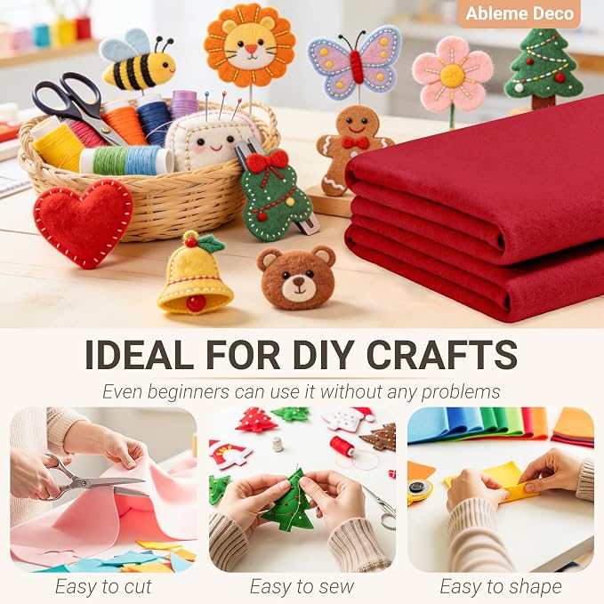 Red Felt Fabric Sheets 18" x 18" 1.6mm Soft Craft Felt Squares | Soft Precut