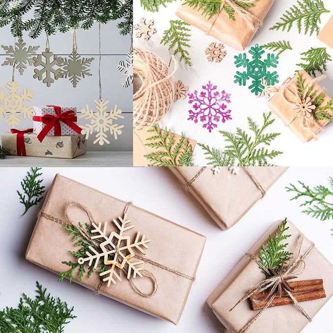 40Pcs Unfinished Paintable Blank Wooden Christmas Snowflake Festival Decoration