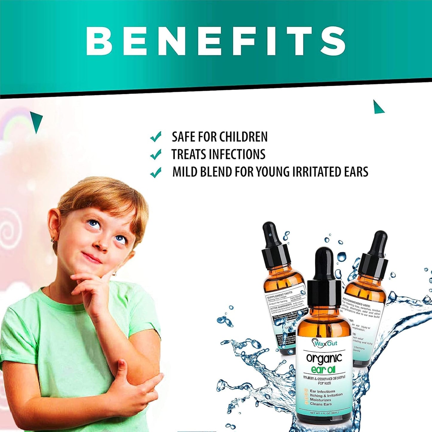 Natural Mullein Ear Wax Removal Oil & Cleaner Drops with Strawberry for Kids | Earwax Softener, Moisturizer & Allergy Soothing | Tinnitus, Itching, Ringing & Clogged Ears