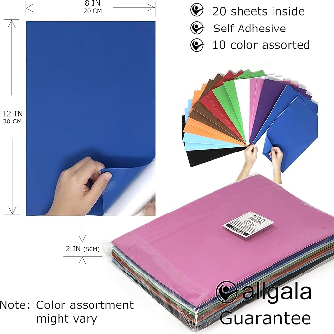 Allgala 20 Value-Pack Self-Adhesive EVA Foam Paper 8" x 12" Sheets