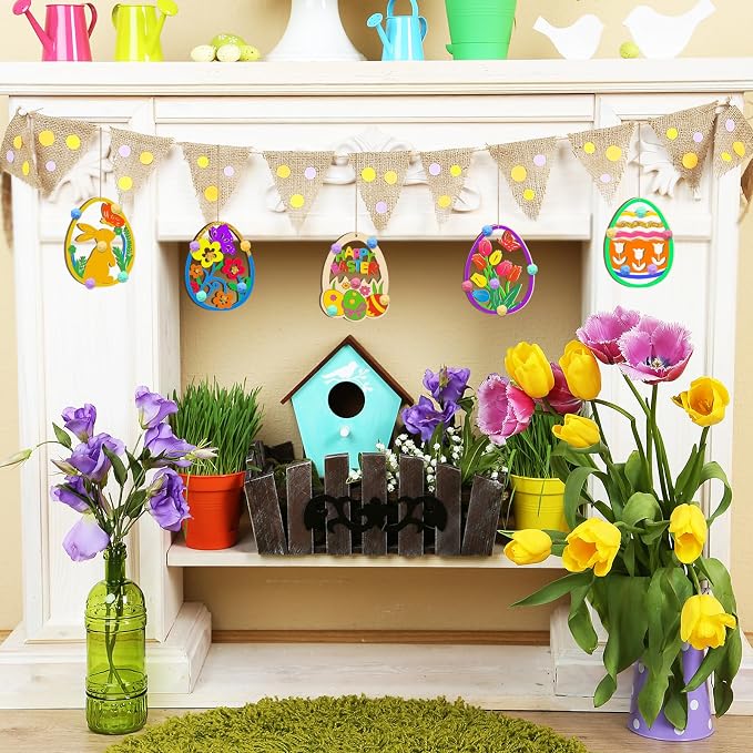 36PCS Wooden Easter Ornaments to Paint, 6 Styles DIY Blank Unfinished Wood Egg