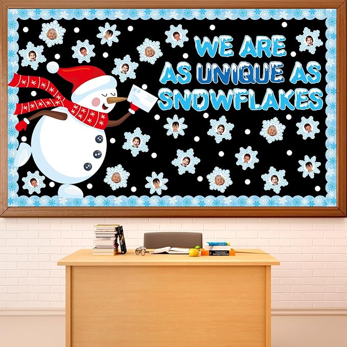 Winter Bulletin Board Decorations Snowflake Snowman Cutouts DIY Photo Craft We