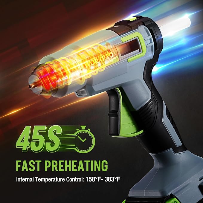 WORKPRO 20V Cordless Hot Melt Glue Gun Kit, 2.0 Ah Li-ion Battery Powered