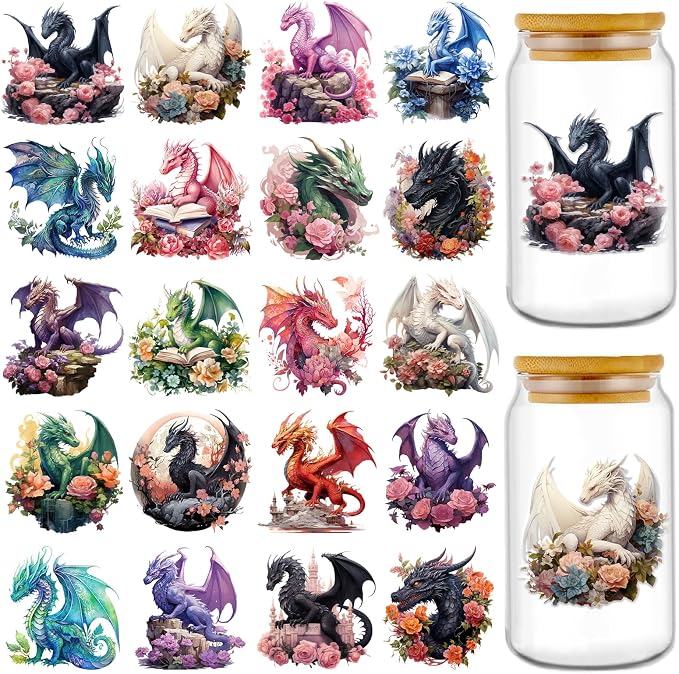 Rngmsi 20 Sheets Dragon UV DTF Cup Wrap, Fantasy Cold UV DTF Stickers | Magic