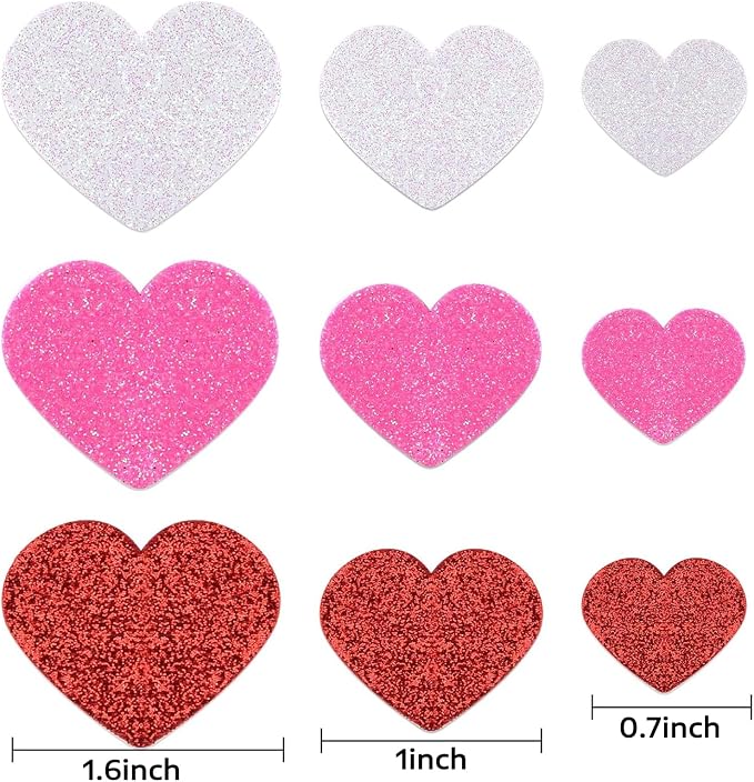 Coopay 300Pcs Foam Stickers Glitter Hearts Foam Stickers Self Adhesive Heart