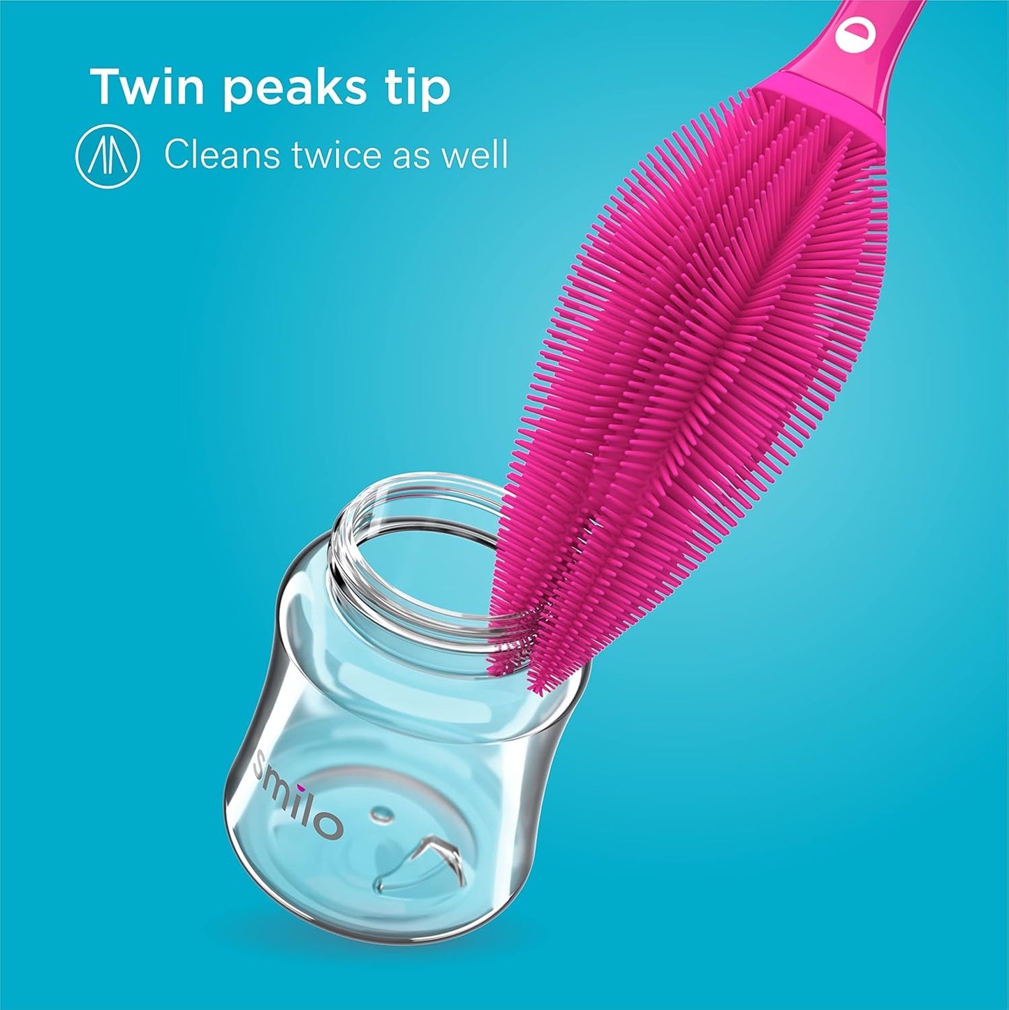 Smilo Silicone Baby Bottle Brush - Soft Touch Baby Bottle Cleaner with Flexible Twin Tip to get Cups, Glasses and Baby Bottles Extra Clean - Food-Grade Silicone, Dishwasher Safe & BPA-Free - Pink