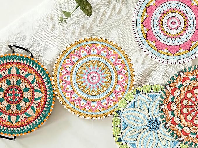 Benjenes 8 PCS Mandala Diamond Art Coasters Kits | Diamond Paintings Coasters