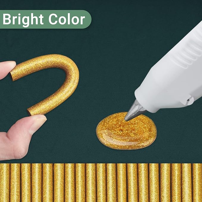 Glitter Gold Hot Glue Sticks, Manarty 48 PCS Full Size Hot Melt Glue Sticks
