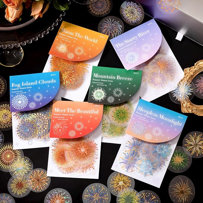 Yoksas 180Pcs Gold Foil Fantasy Fireworks Stickers Set