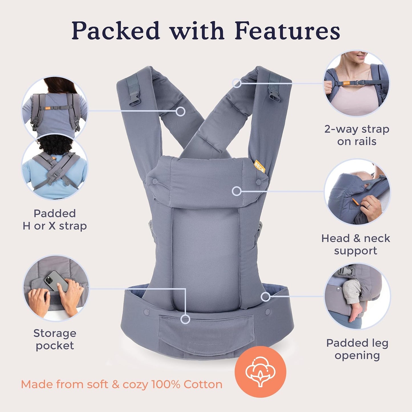 Beco Gemini Baby Carrier Newborn to Toddler - Front, Back and Hip Seat Carrier, Baby Carrier Backpack & Baby Front Carrier with Adjustable Seat, Ergonomic Baby Holder Carrier 7-35lbs (Dark Zebra)