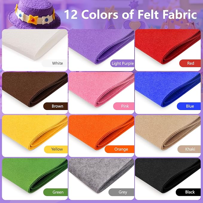 12 Rolls 8"x35" Large Stiff Felt Sheets, 1mm Felt Fabric Sheet