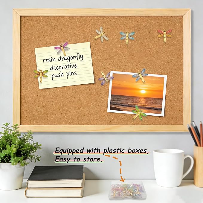 30 Pcs Colorful Resin Dragonfly Push Pins, Insect Thumb Tacks